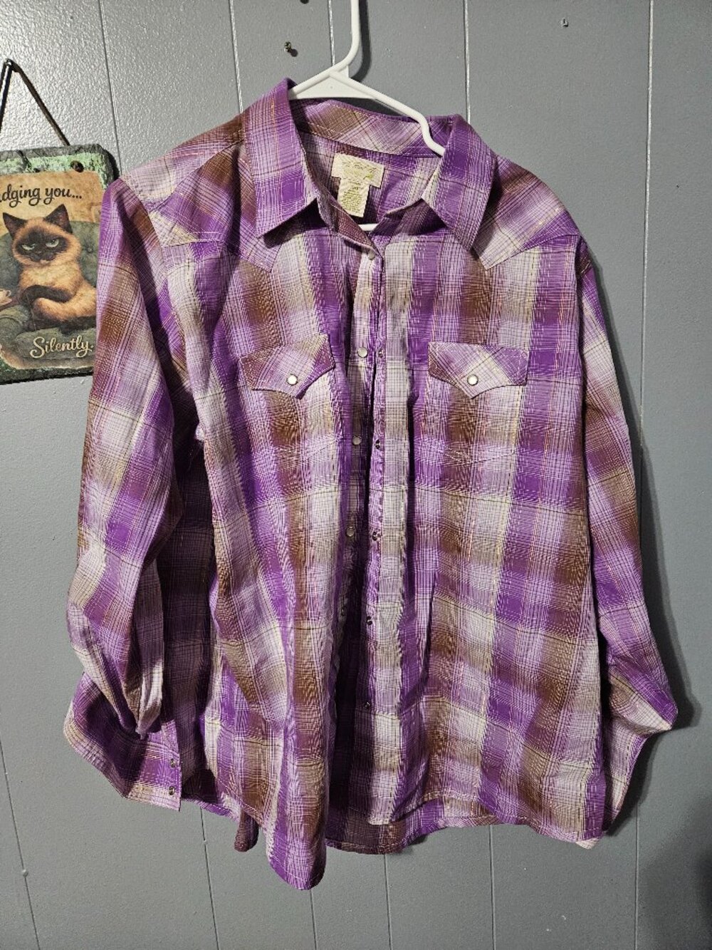 Wrangler As Real As Men's Purple Plaid Pearl Snap Shirt XXL
